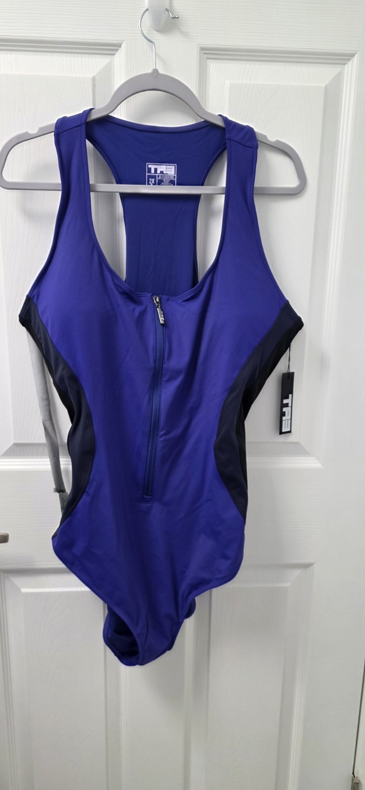 TA3 Scoopy Seamed Zip Contour Ultramarine Black One Piece Swimsuit 2X Reg Long