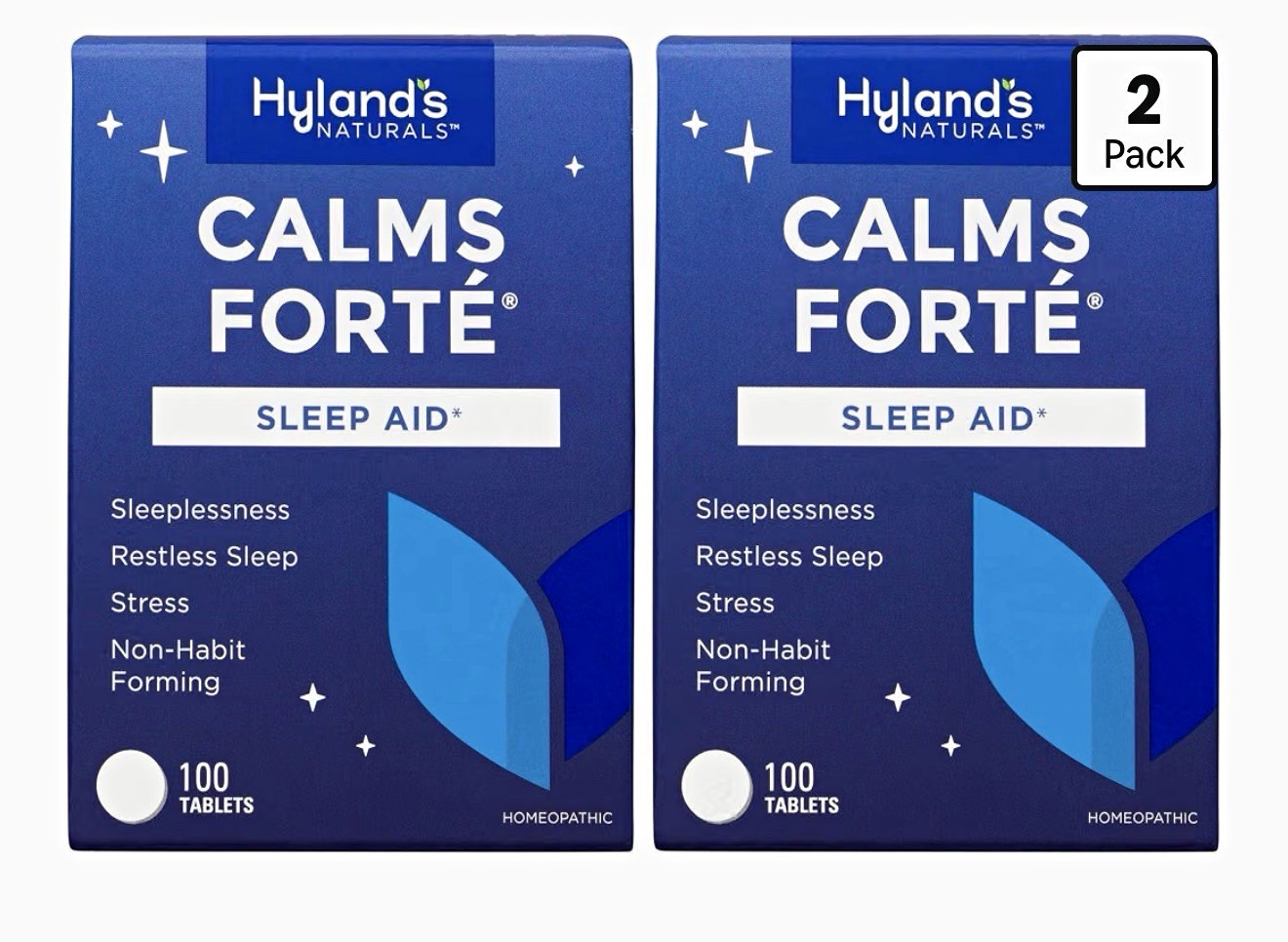 X2 Hyland's Naturals Calms Forte Homeopathic Sleep Aid, Non-Habit, 100 Tabs (2) X2 Hyland's Naturals Calms Forte Homeopathic Sleep Aid, Non-Habit, 100 Tabs (2)