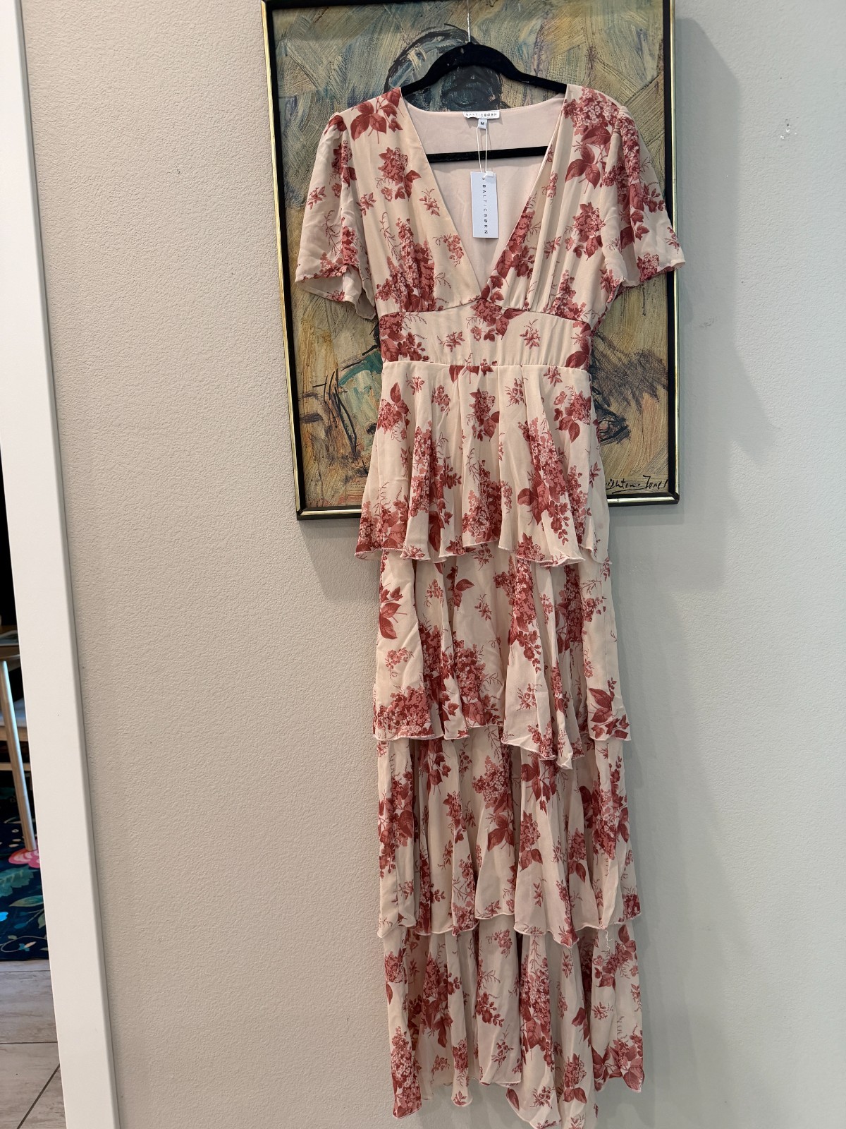 NWT Baltic Born Montaigne Ruffle Maxi Dress Rose Floral Tiered Size M