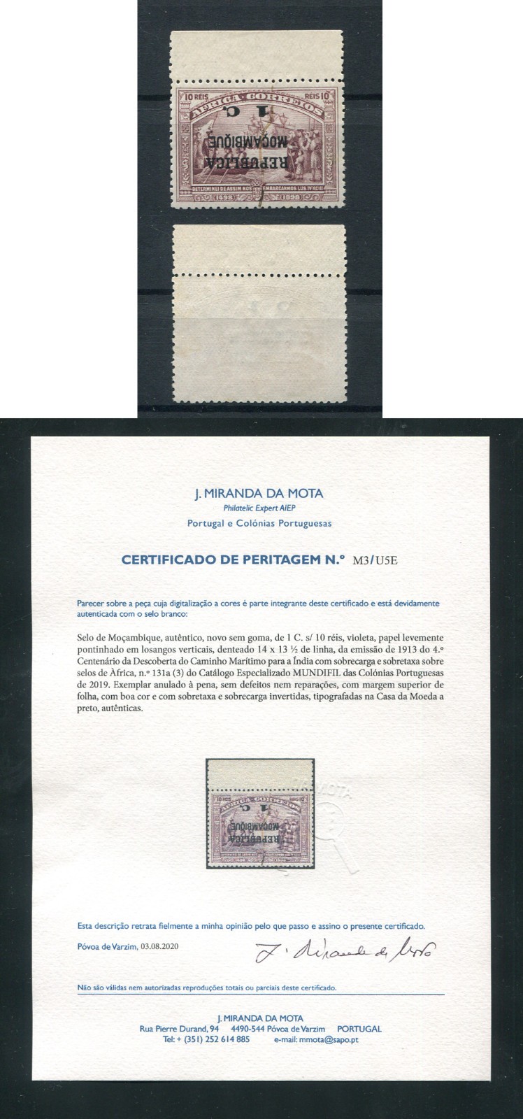 Mozambique Moçambique Portugal 1913 VASCO DA GAMA #131A, ERROR INVERTED USED FVF