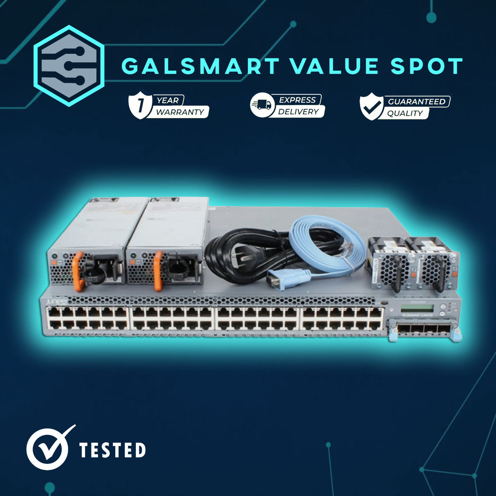Juniper EX4300-48T-AFO 48-Port 10/100/1000Base-T Switch+ Dual PSU w/EX-UM-4X4SFP Juniper EX4300-48T-AFO 48-Port 10/100/1000Base-T Switch+ Dual PSU w/EX-UM-4X4SFP