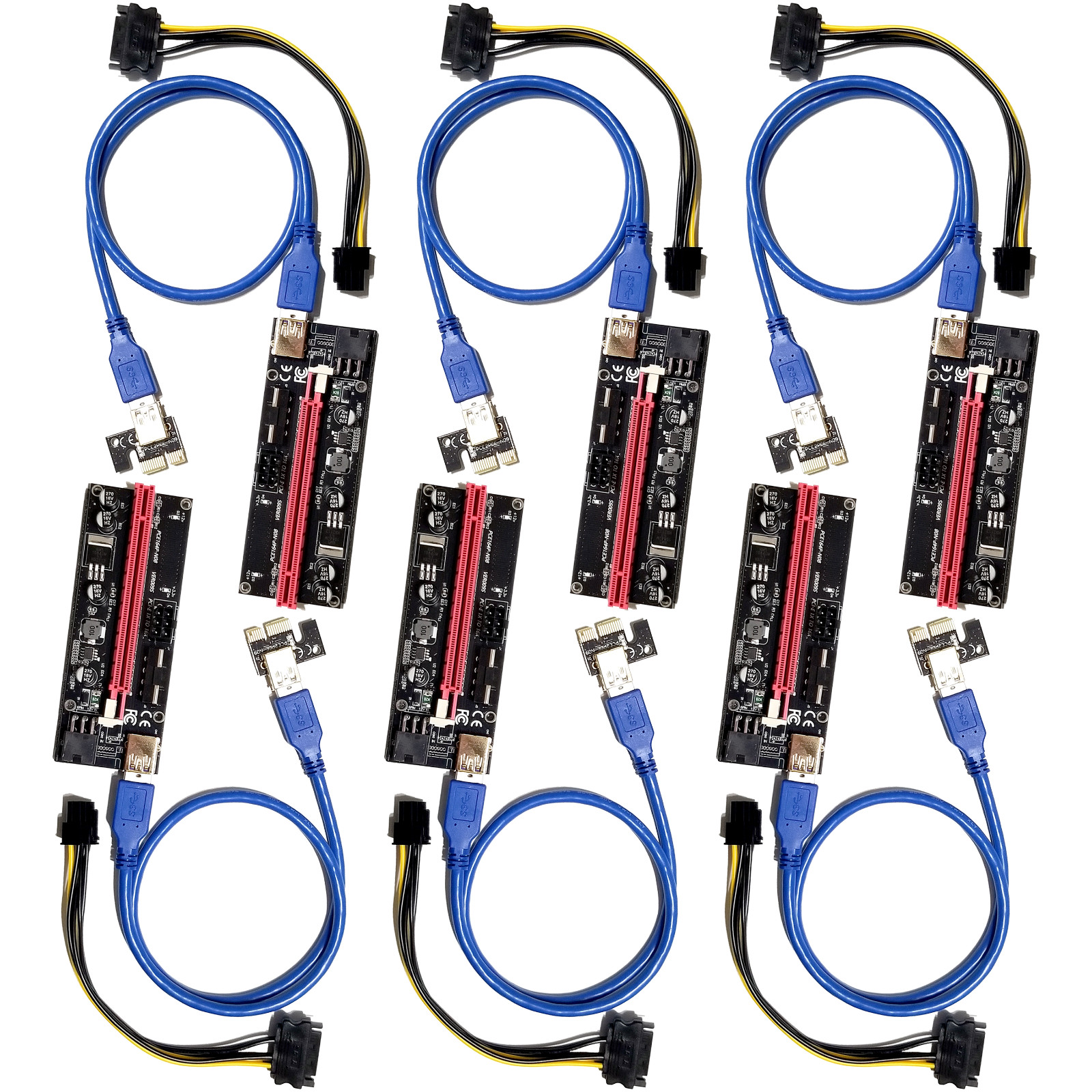MintCell 6 Pack of V009S 6 PIN PCI-E Express 1X to 16X 60cm Riser GPU Mining MintCell 6 Pack of V009S 6 PIN PCI-E Express 1X to 16X 60cm Riser GPU Mining