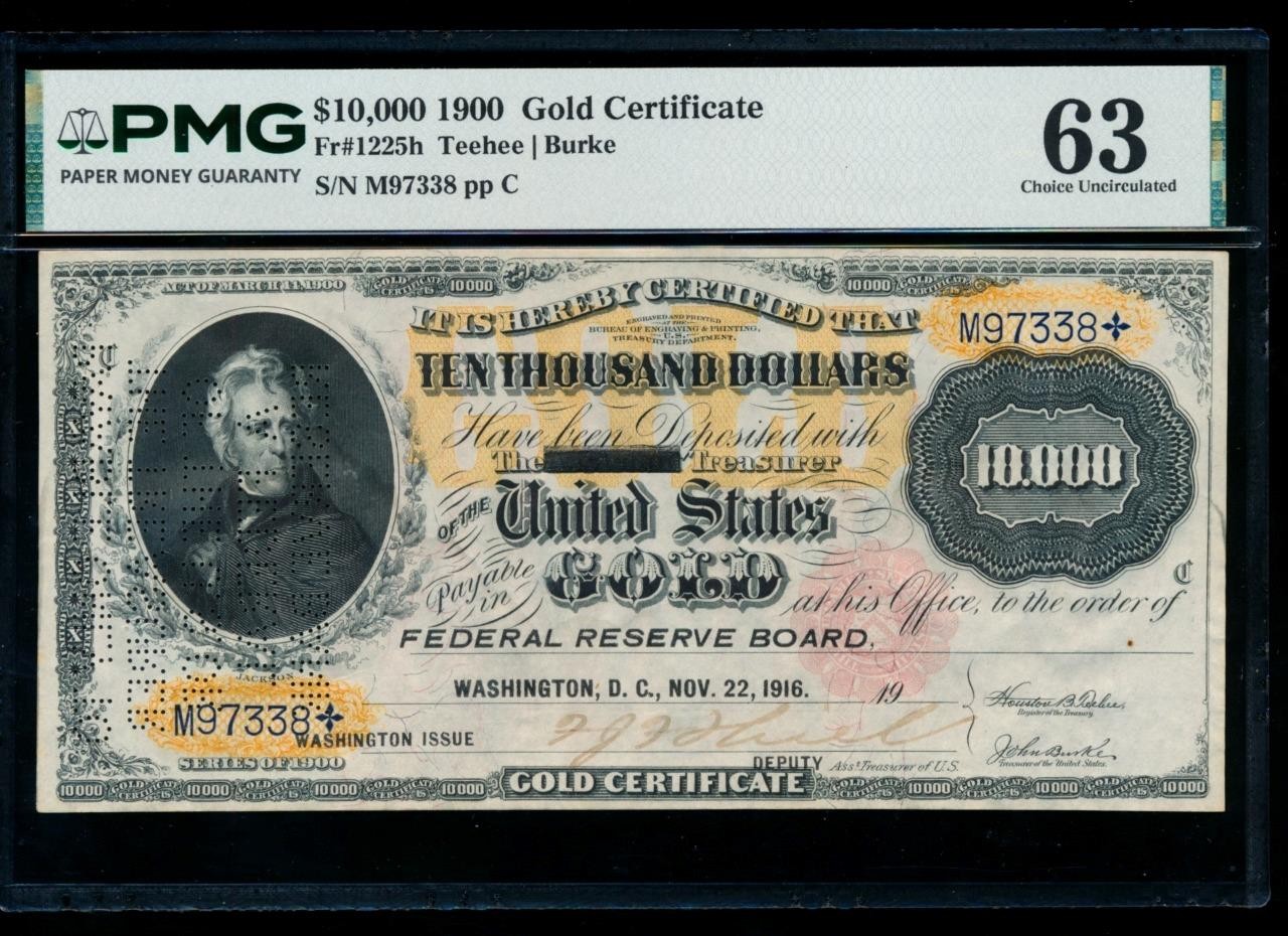 AC Fr 1225h 1900 $10,000 Gold Certificate PMG 63c TEN THOUSAND DOLLARS $10000