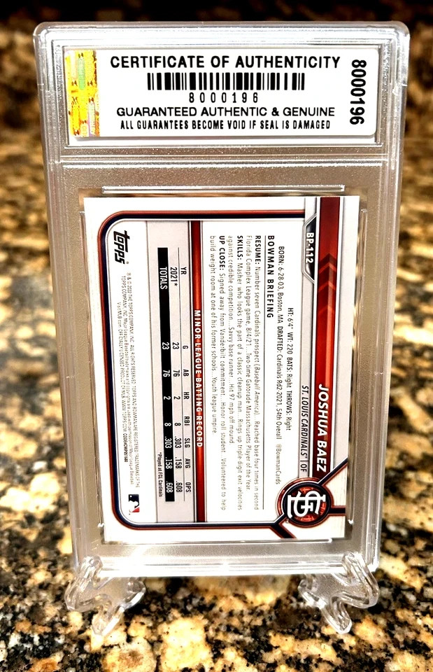 GRADED GEM-MT 10 Joshua Baez ROOKIE 2022 1st BOWMAN PROSPECTS #BP-112 CARDINALS
