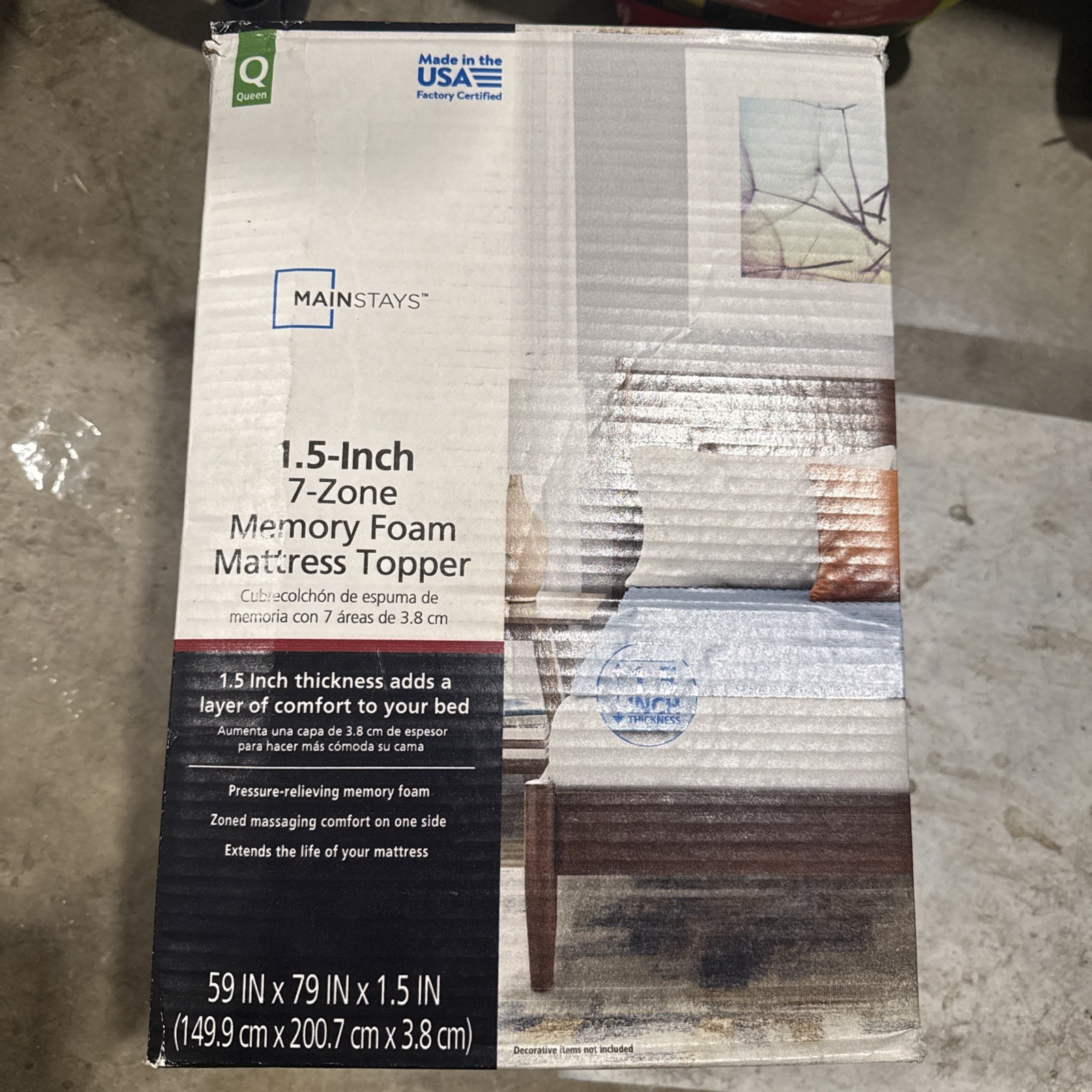 Mainstays 1.5-Inch 7-Zone Reversible Memory Foam Mattress Topper in a Queen Size Mainstays 1.5-Inch 7-Zone Reversible Memory Foam Mattress Topper in a Queen Size
