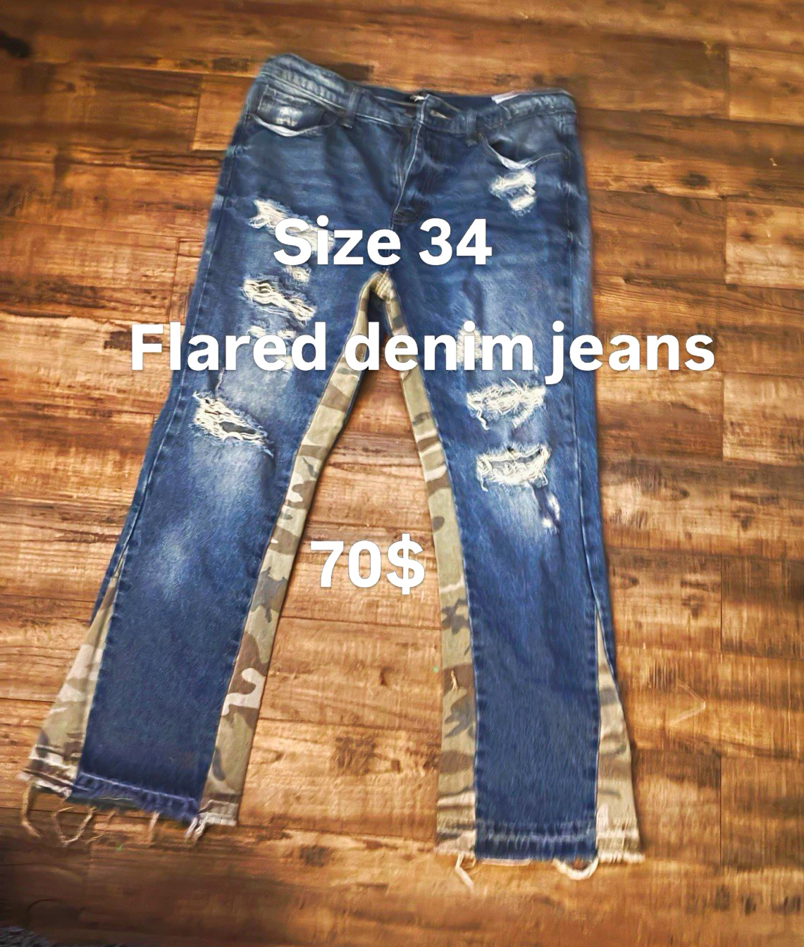 Fashion Nova Men’s Blue Distressed Flared Denim Jeans 5-Pocket Solid 70s Fashion Nova Men’s Blue Distressed Flared Denim Jeans 5-Pocket Solid 70s