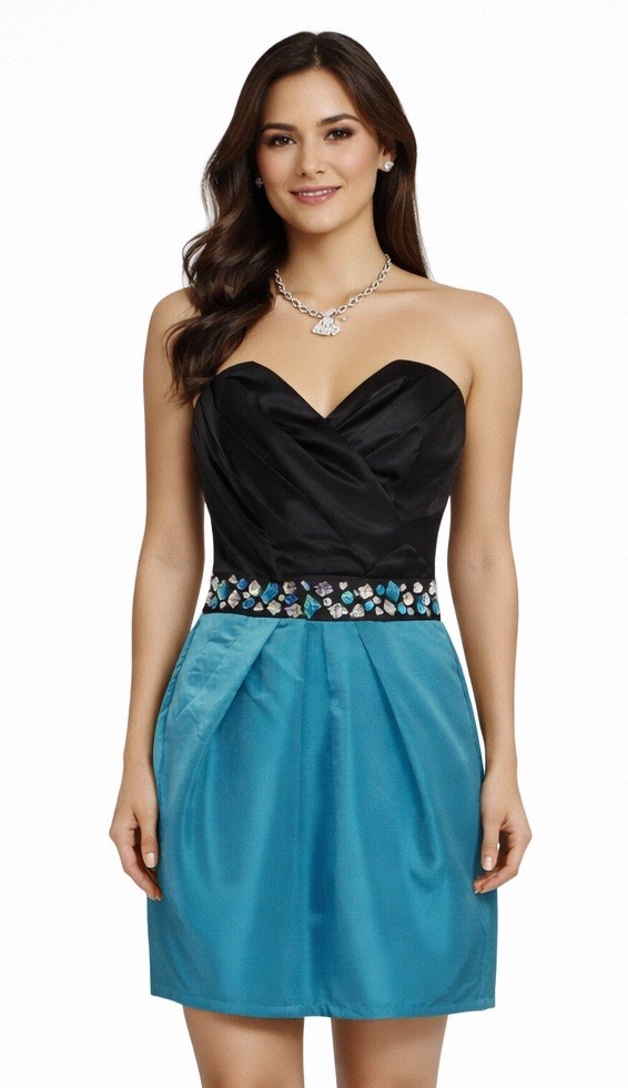 Lipsy Blue Black Mini Dress Size 10 Bandeau Party Occasion Evening Y2K Sexy