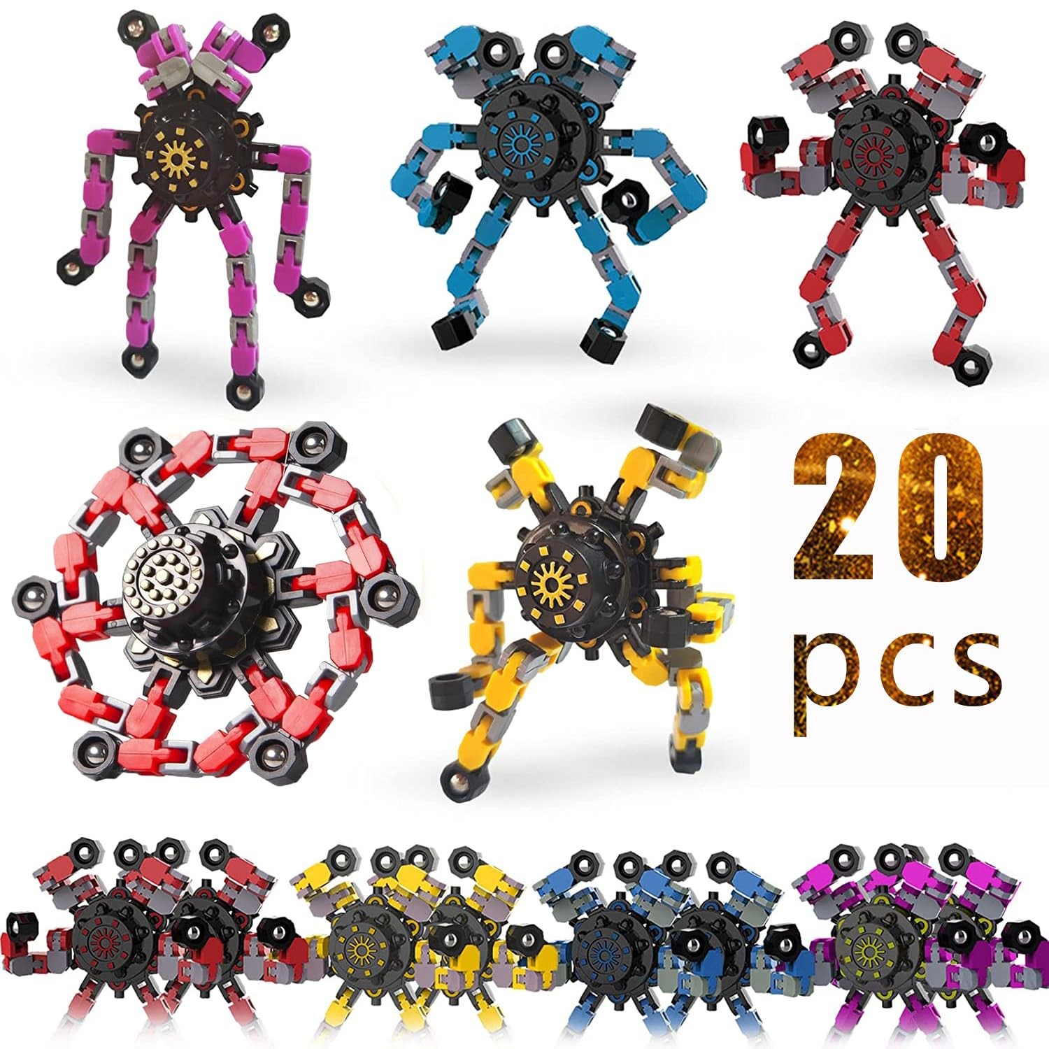 20pcs Random Fidget Spinners, Diy Deformable Robot Fingertip Toys, Decompression