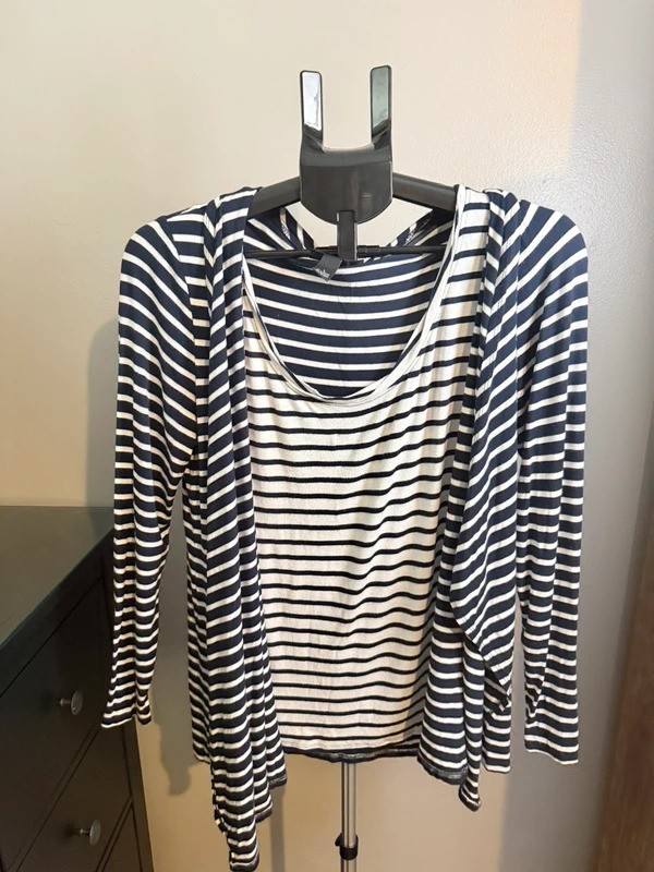 INC International Concepts Large Navy Stripe Layered Look Top INC International Concepts Large Navy Stripe Layered Look Top
