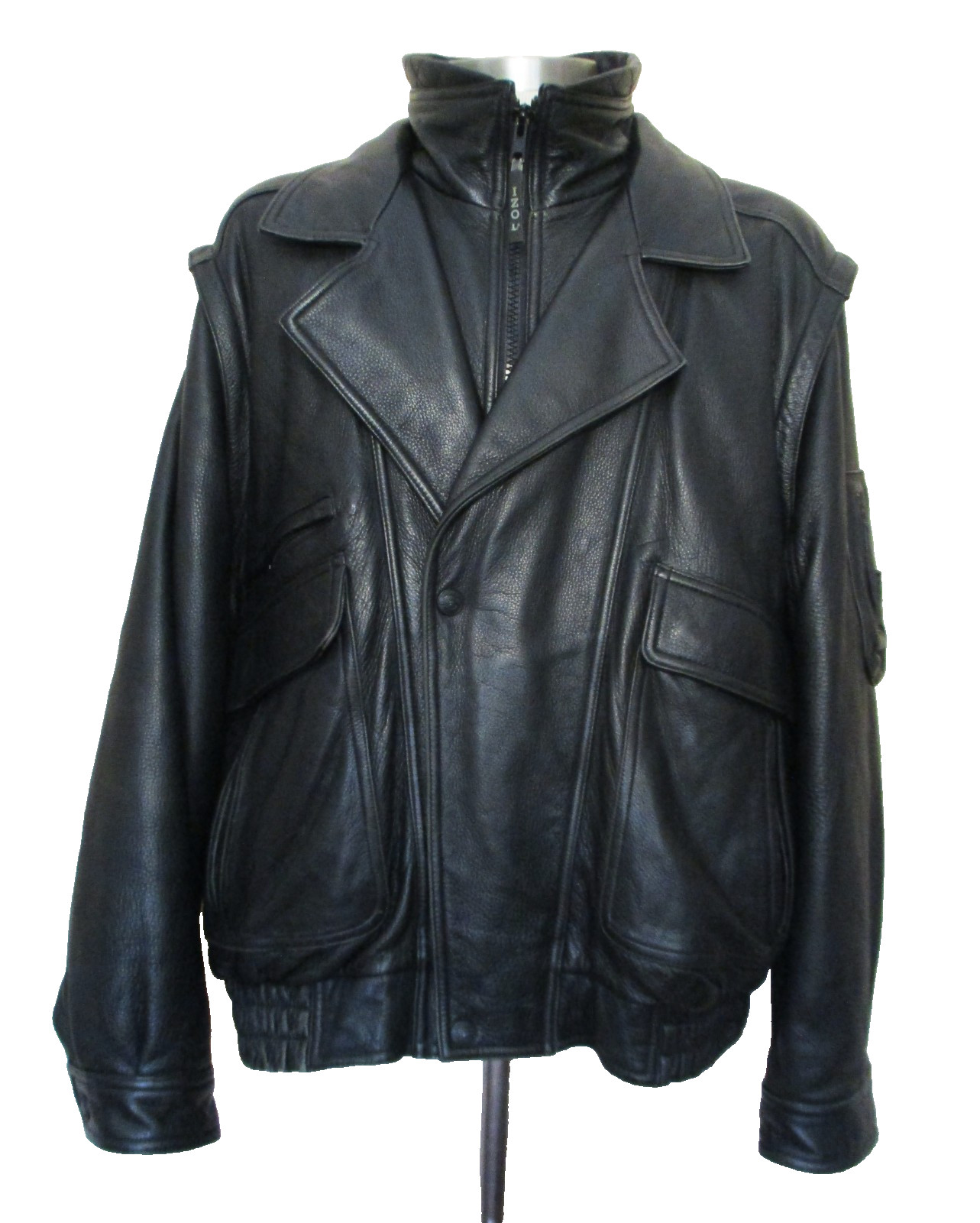 Vintage Wilsons Black Genuine Leather Bomber Jacket Men’s XL Funnel Neck 90s