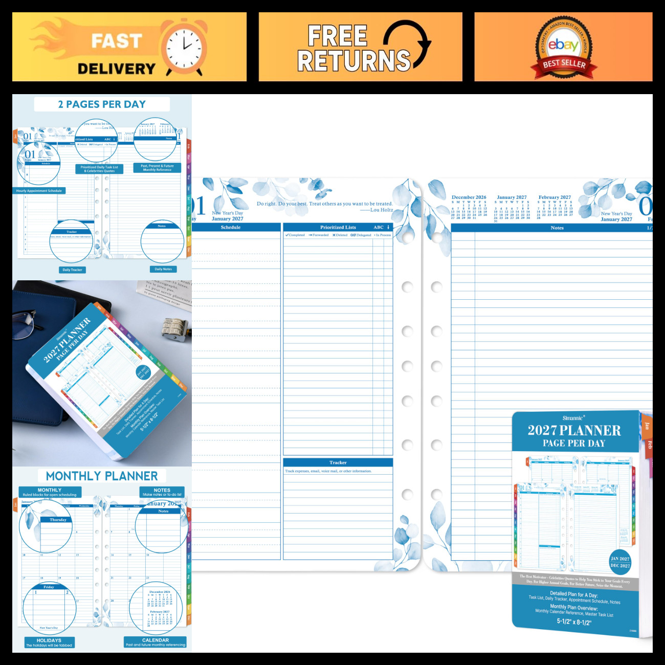 2027 A5 Planner Refills - Daytimer Inserts, Organizer Pages, Calendar Sheets
