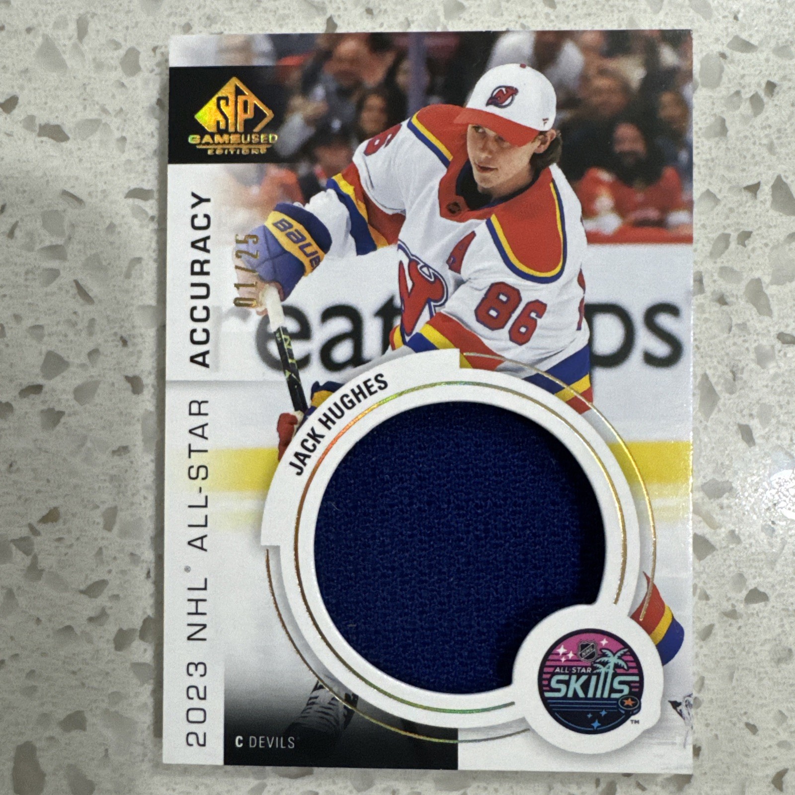23-24 UD SP Game Used ASA-4 Jack Hughes 01/25 23-24 UD SP Game Used ASA-4 Jack Hughes 01/25