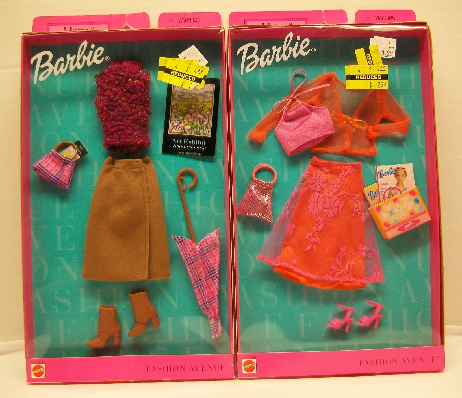 2 Barbie Doll Metro Styles Fashion Avenue Clothes Outfit NRFB MATTEL 2001