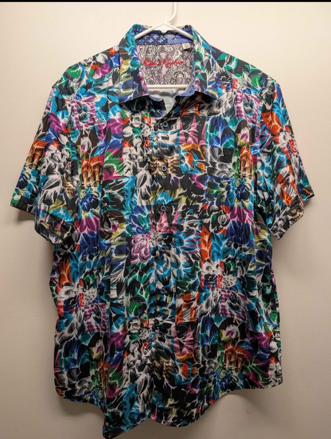 Robert Graham Men\'s 2XL Short Sleeve Multicolor Geometric Floral Classic Fit Robert Graham Men\'s 2XL Short Sleeve Multicolor Geometric Floral Classic Fit