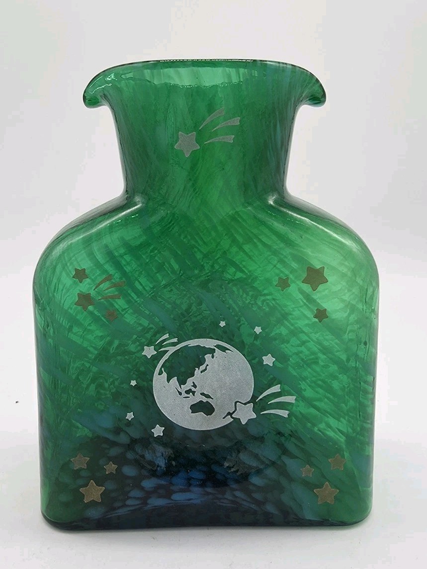 Blenko OOAK SPECIAL EDITION HELIOS EARTH Etched Design 384 Water Bottle