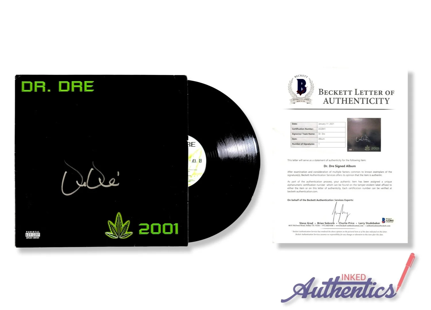 Dr. Dre Signed Autographed Vinyl LP “2001” Beckett Authenticated Dr. Dre Signed Autographed Vinyl LP “2001” Beckett Authenticated