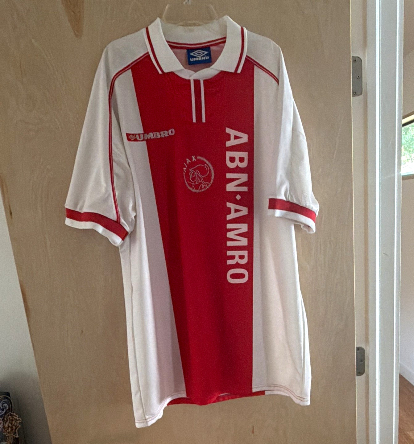 Umbro Ajax Amsterdam ABN AMRO Home Soccer Jersey Shirt XL Red/White. Vintage CL