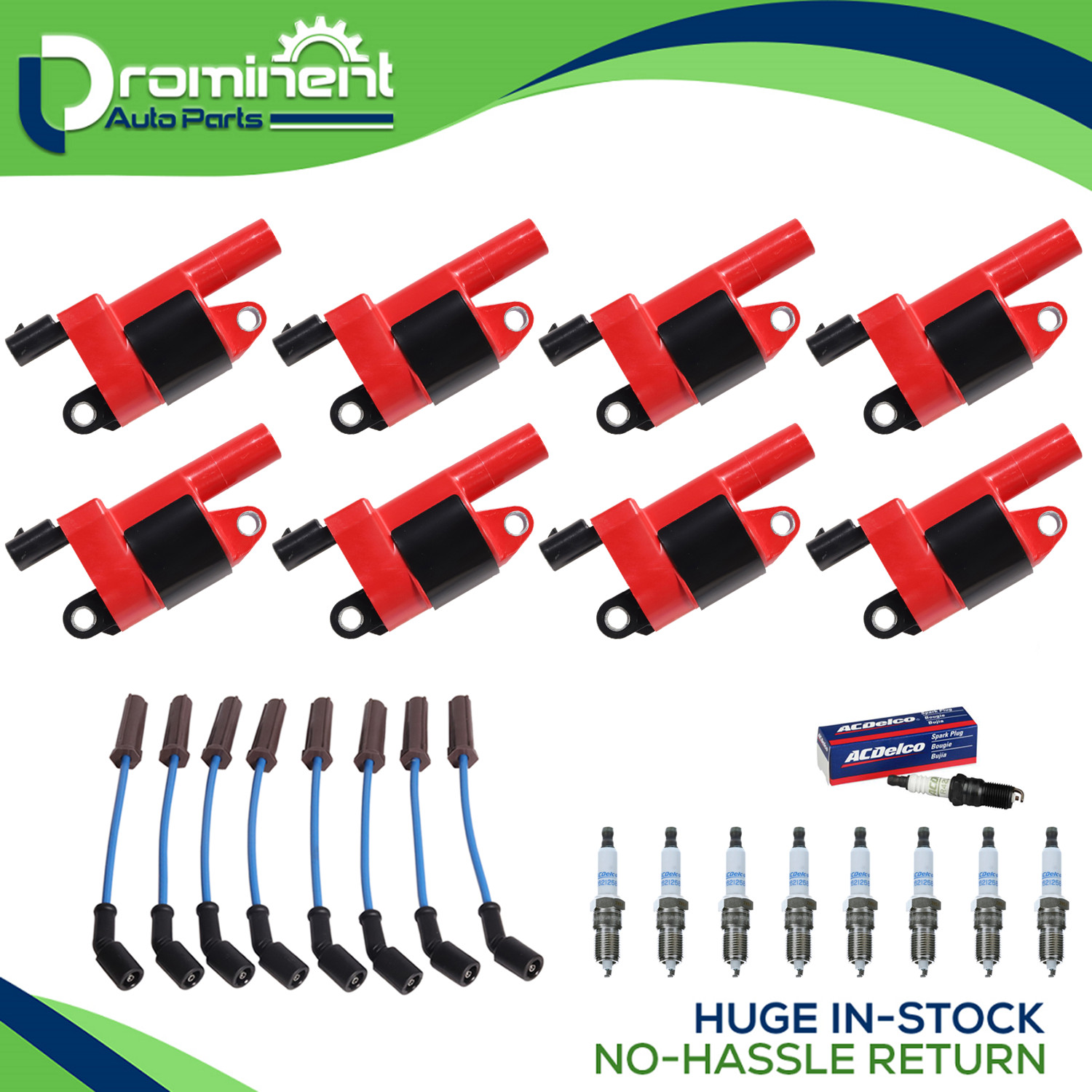 8 pcs Energy Ignition Coil & Wireset & 8 AcDelco Iridium Spark Plug fit GMC