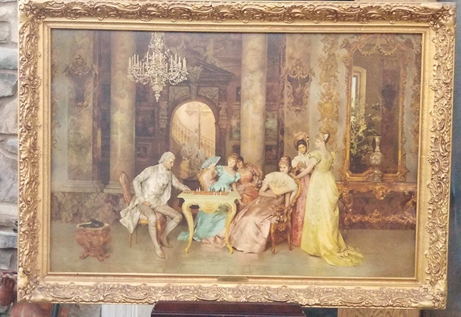 GORGEOUS VTG The Chess Game LARGE Art Print Francesco Beda OrnateGold Tone Frame GORGEOUS VTG The Chess Game LARGE Art Print Francesco Beda OrnateGold Tone Frame