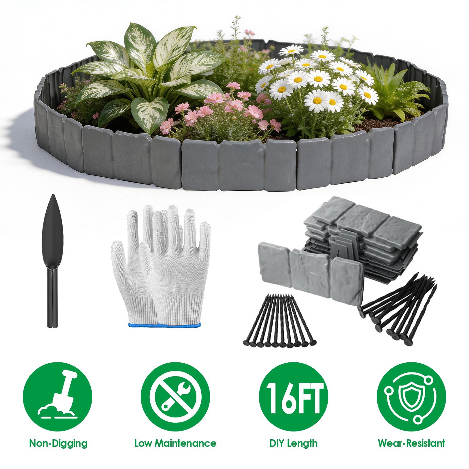 20-100PCS Non-Digging Landscape Edging Gray Lawn Garden Gray DIY Edging Border 20-100PCS Non-Digging Landscape Edging Gray Lawn Garden Gray DIY Edging Border
