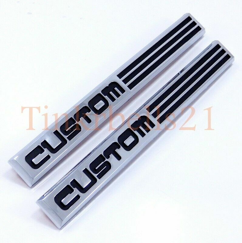 87-91 Ford CUSTOM 2pc Fender Emblem Nameplate Badge Side E7TB-16188-LA Logo Set 87-91 Ford CUSTOM 2pc Fender Emblem Nameplate Badge Side E7TB-16188-LA Logo Set
