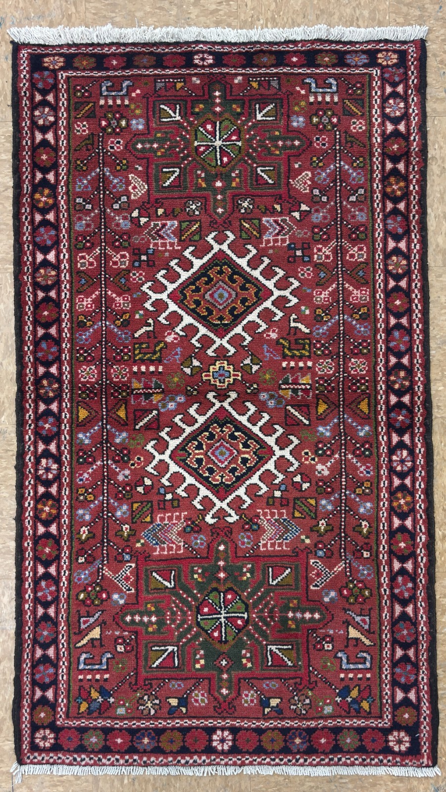 Vintage Karajeh 3x5 Tribal Geometric Hand Knotted Wool Oriental Area Rug Red