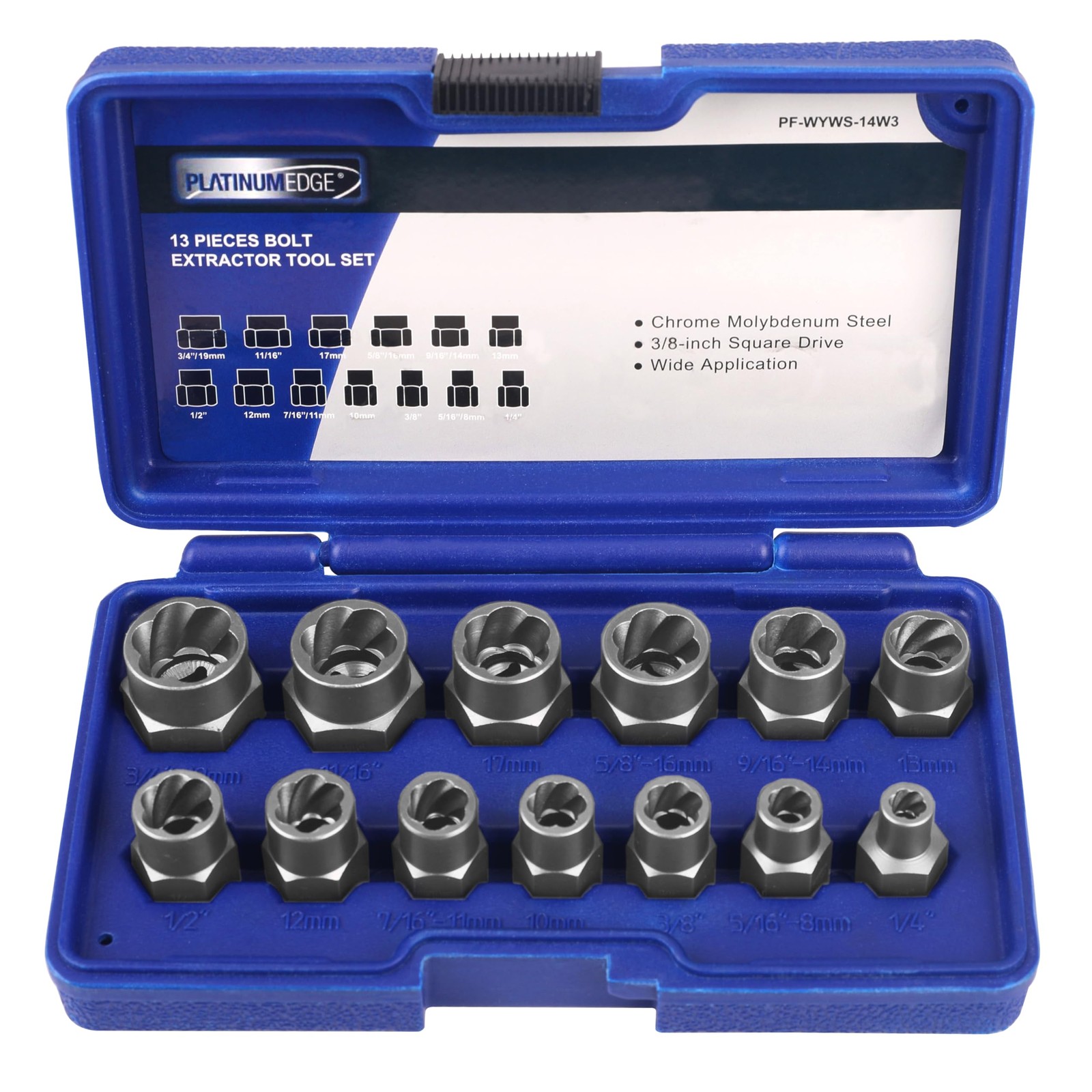 13pc Impact Bolt Nut Remover Set Stripped Damaged Lug Nut Extractor Socket Tool