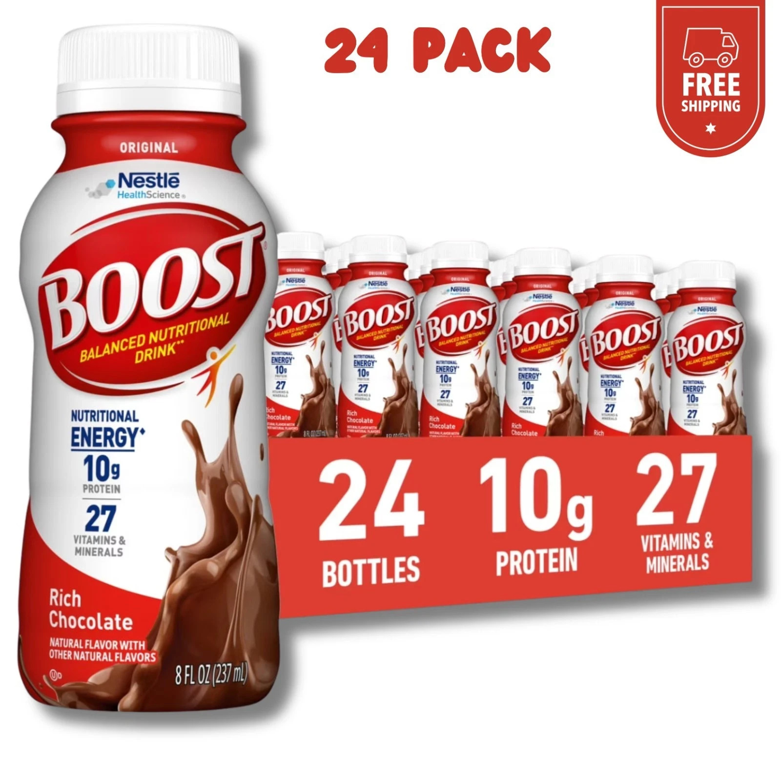 BOOST Original, Nutritional Drink, Rich Chocolate, 10g Protein, Pack24 - 8 fl oz BOOST Original, Nutritional Drink, Rich Chocolate, 10g Protein, Pack24 - 8 fl oz