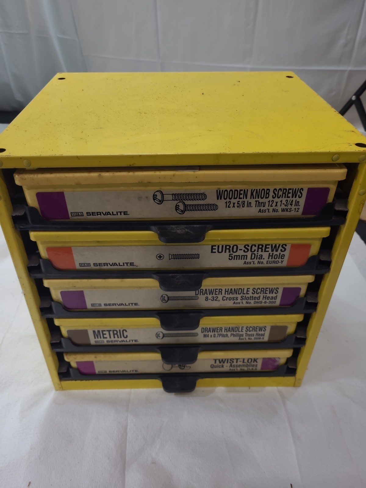 Servalite Asst 5 Drawer Cabinet w/ Contents As Pictured-Asst. Screws & Twist Lok