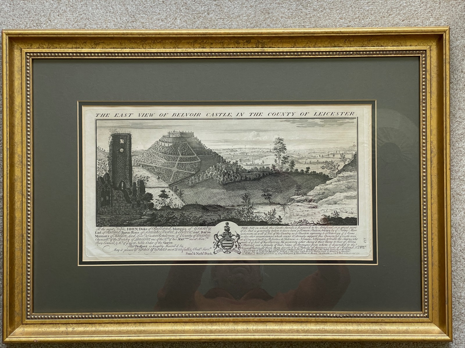 Framed Antique Engraving Belvoir Castle Leicestershire