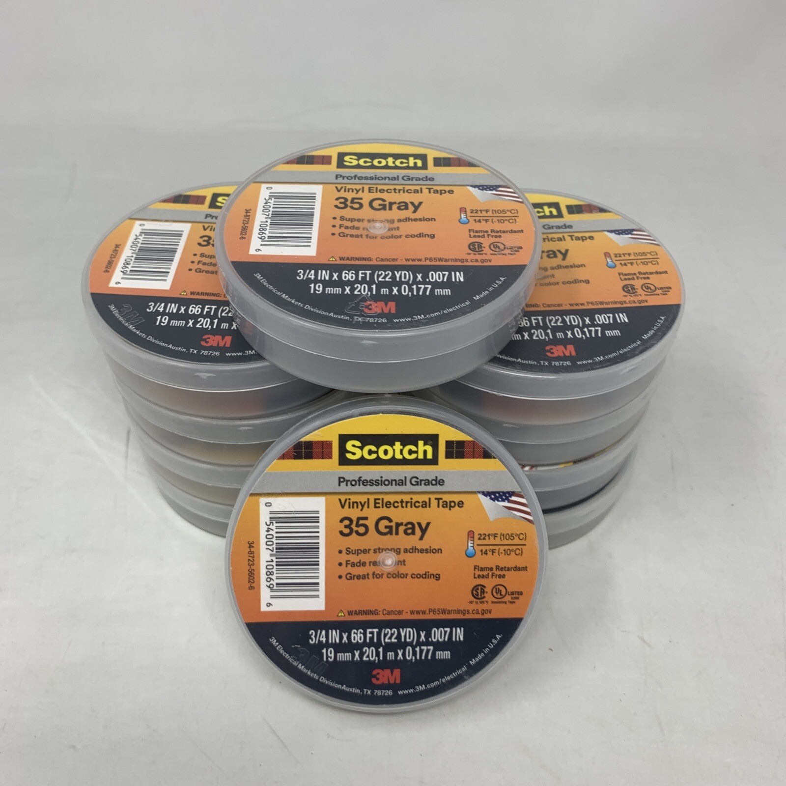 3M 35 Scotch Vinyl Electrical Color Coding Tape- Gray, 3/4 in x 66 ft, 10 Rolls 3M 35 Scotch Vinyl Electrical Color Coding Tape- Gray, 3/4 in x 66 ft, 10 Rolls