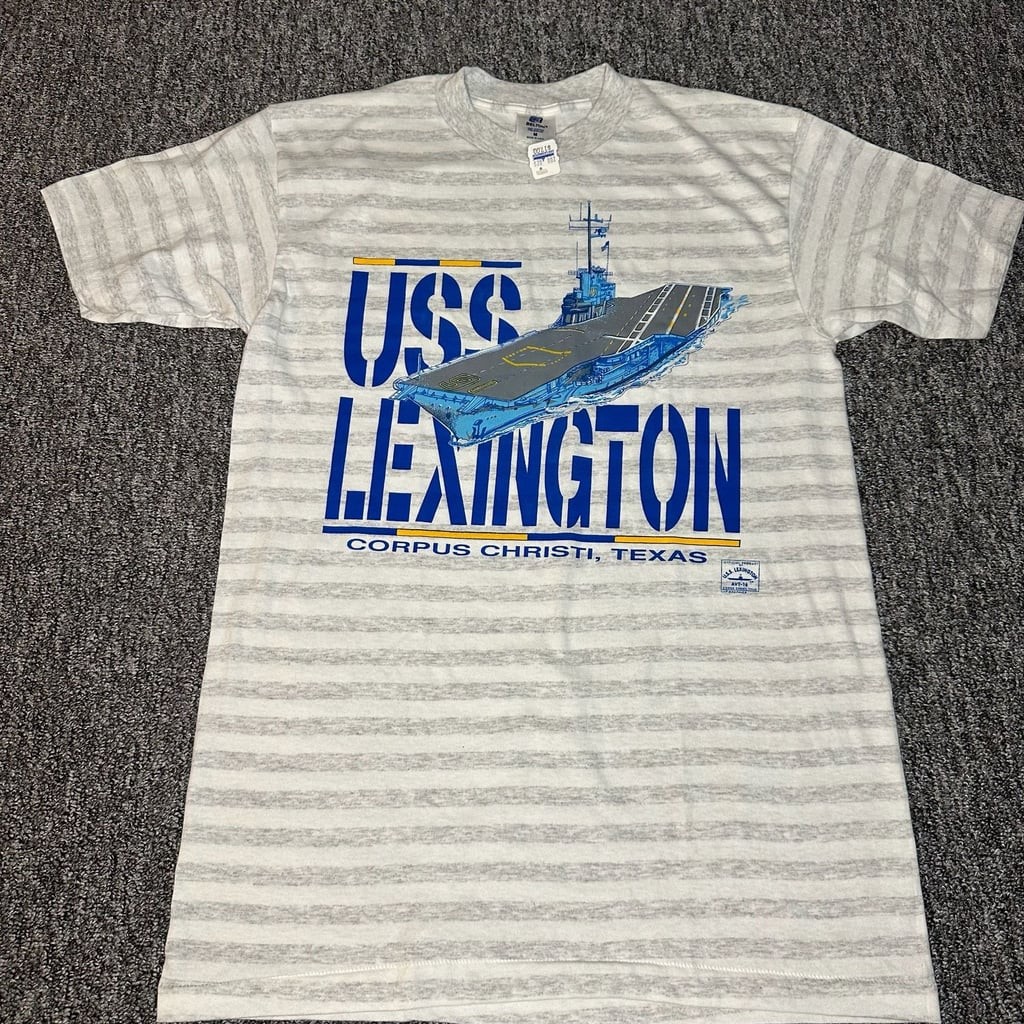 Vintage Belton USS Lexington Corpus Christi Texas Striped T-Shirt Vintage Belton USS Lexington Corpus Christi Texas Striped T-Shirt