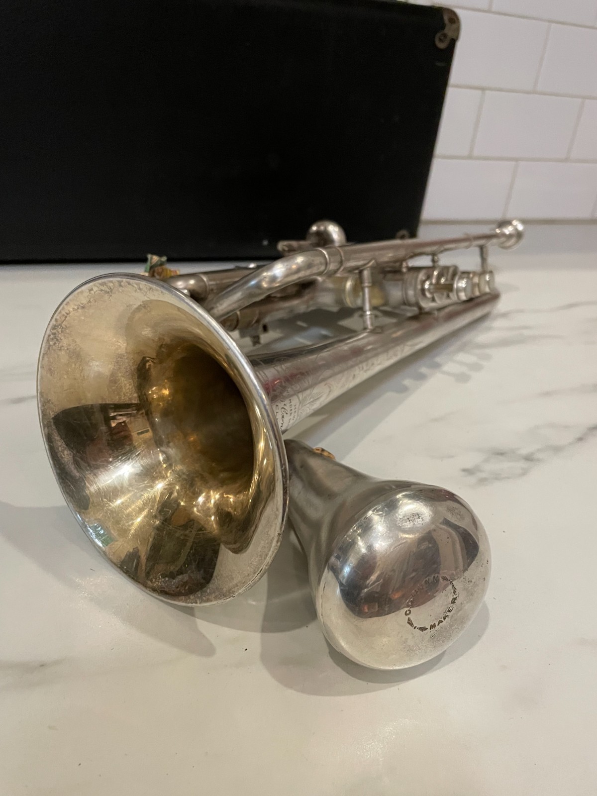 Antique 1917 C G Conn New Wonder Cornet Mother of Pearl orig case Clean Cond