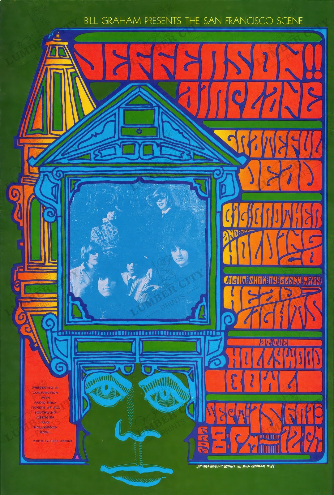 Vintage Jefferson Airplane Grateful Dead 1967 Hollywood Bowl Poster 60s Art