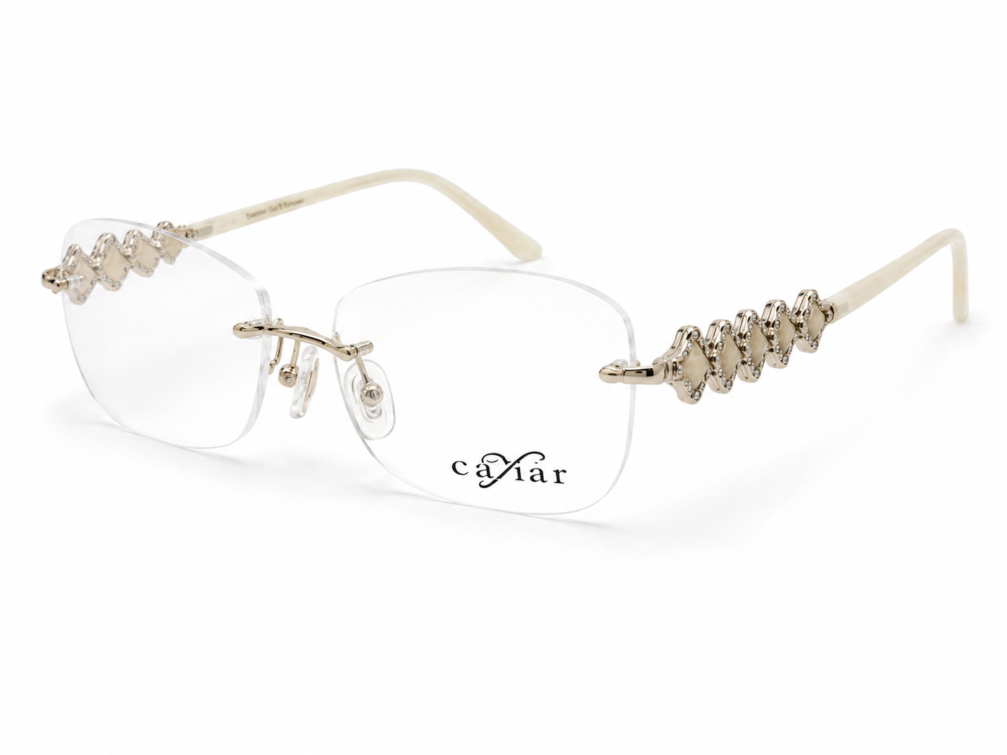 Caviar Women\'s White Ivory Crystal Studded Eyeglasses 2333 15 Caviar Women\'s White Ivory Crystal Studded Eyeglasses 2333 15