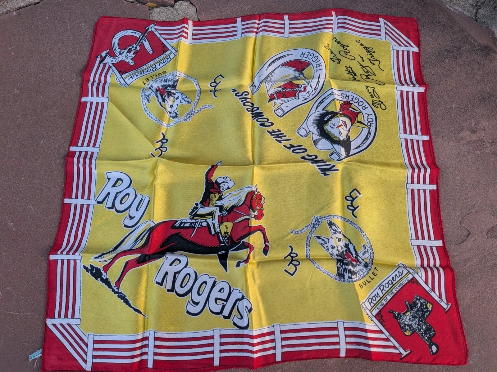 Vintage Roy Rogers & Trigger Silk Bandana-Scarf Measures 24\ Vintage Roy Rogers & Trigger Silk Bandana-Scarf Measures 24\