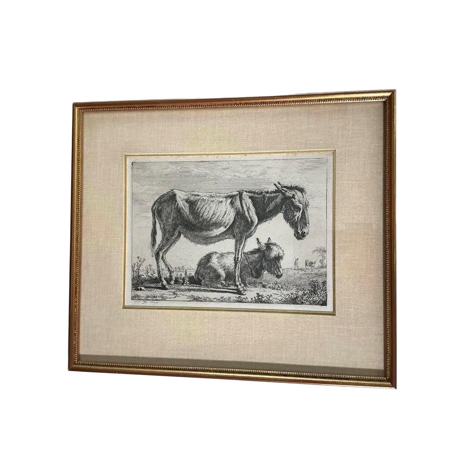Jean-Jacques de Boissieu 1797 Jenny With Its Foal Antique French Engraving