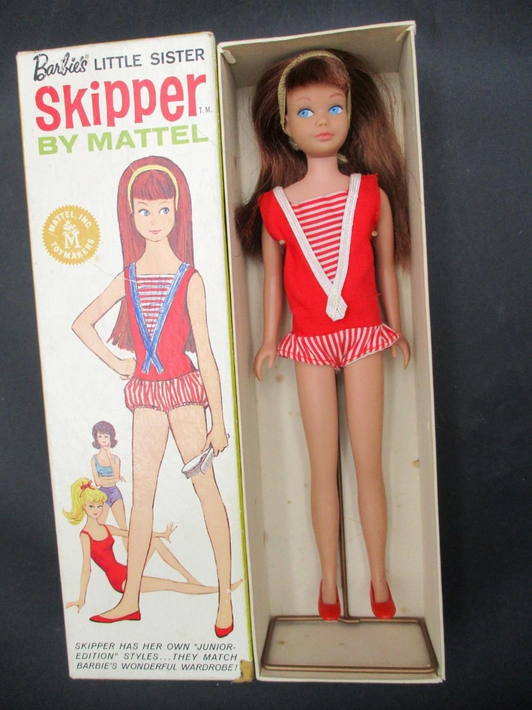 1964 Mattel Skipper Doll in Box Beautiful Rare Hair Color Auburn Red Brunette