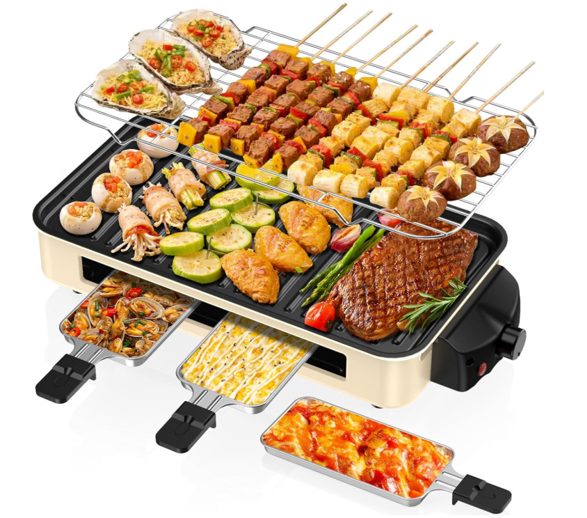 Parrilla Eléctrica Interior 1500W 2 en 1 Antihumo con Placas y Control de Temper