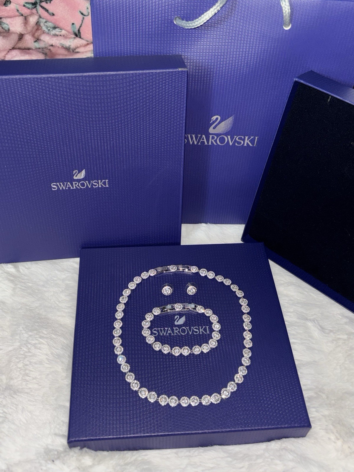 SWAROVSKI Silver Angelic Tennis Necklace Earrings & Bracelet Set Gift box HOT US SWAROVSKI Silver Angelic Tennis Necklace Earrings & Bracelet Set Gift box HOT US