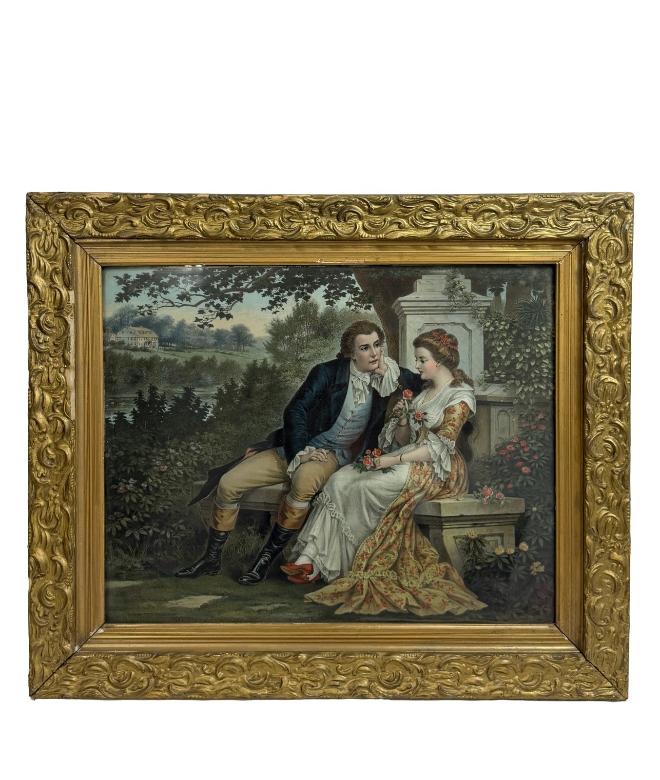 Antique Framed Romantic Courting Scene WASHINGTONS COURTSHIP Painting Antique Framed Romantic Courting Scene WASHINGTONS COURTSHIP Painting