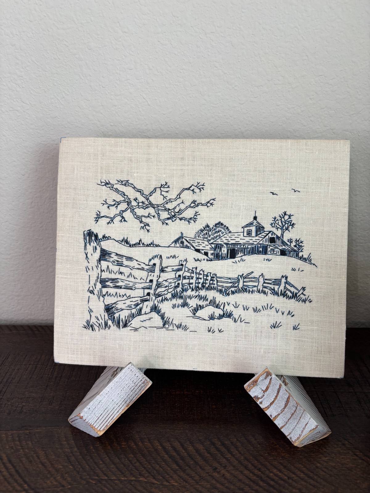 Vintage Country Landscape Crewel Needlework- Handmade 1975 Vintage Country Landscape Crewel Needlework- Handmade 1975