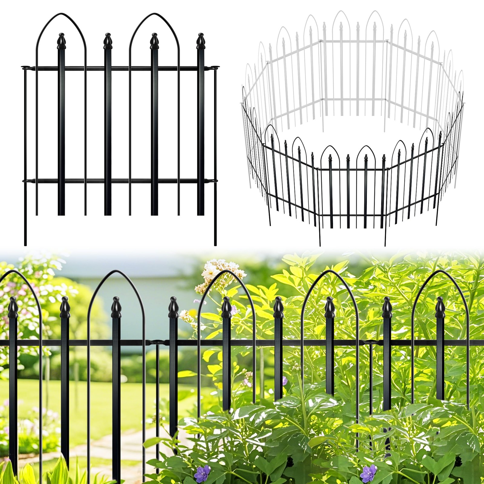 5 Panel Metal Garden Fence, 10ft No-Dig Decorative Border for Flower Bed, Pet 5 Panel Metal Garden Fence, 10ft No-Dig Decorative Border for Flower Bed, Pet