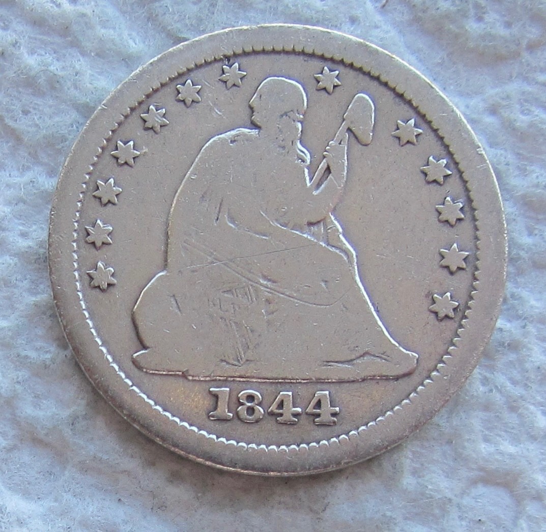 1844-O Seated Liberty Quarter Rare Key Date New Orleans VG Cleaned Scratched