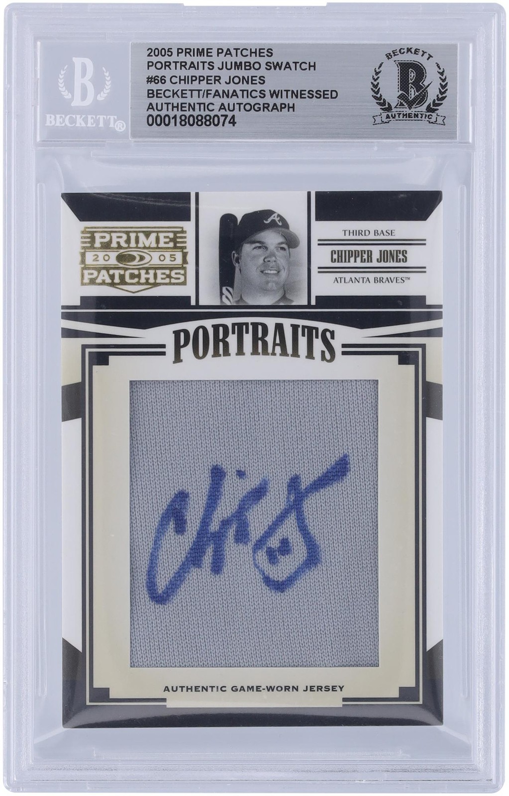 Chipper Jones Braves Autographed 2005 Donruss Prime Patches #P-66 #/258 BAS Card