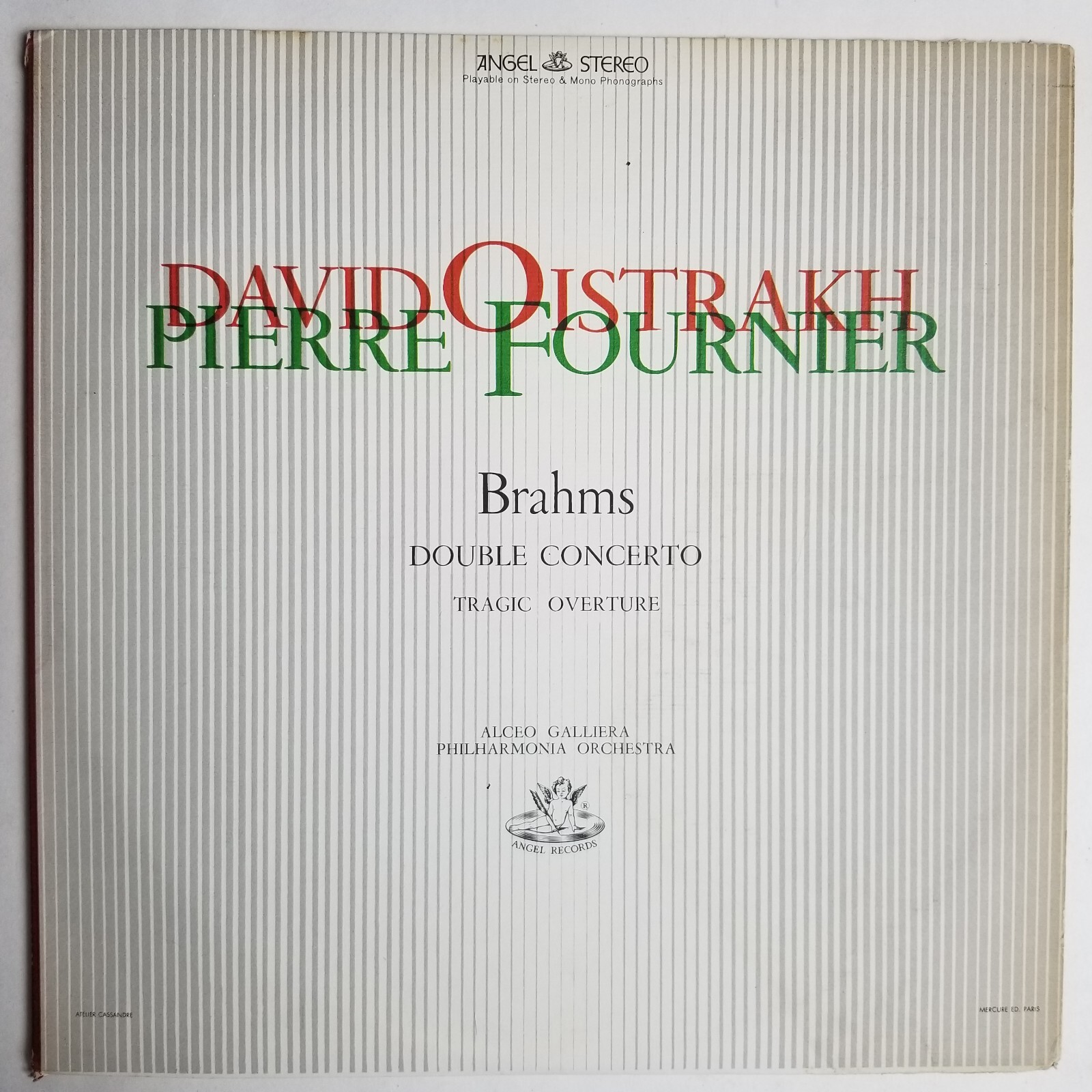 Brahms Double Concerto Oistrakh Fournier Galliera Lp  Angel S 35353