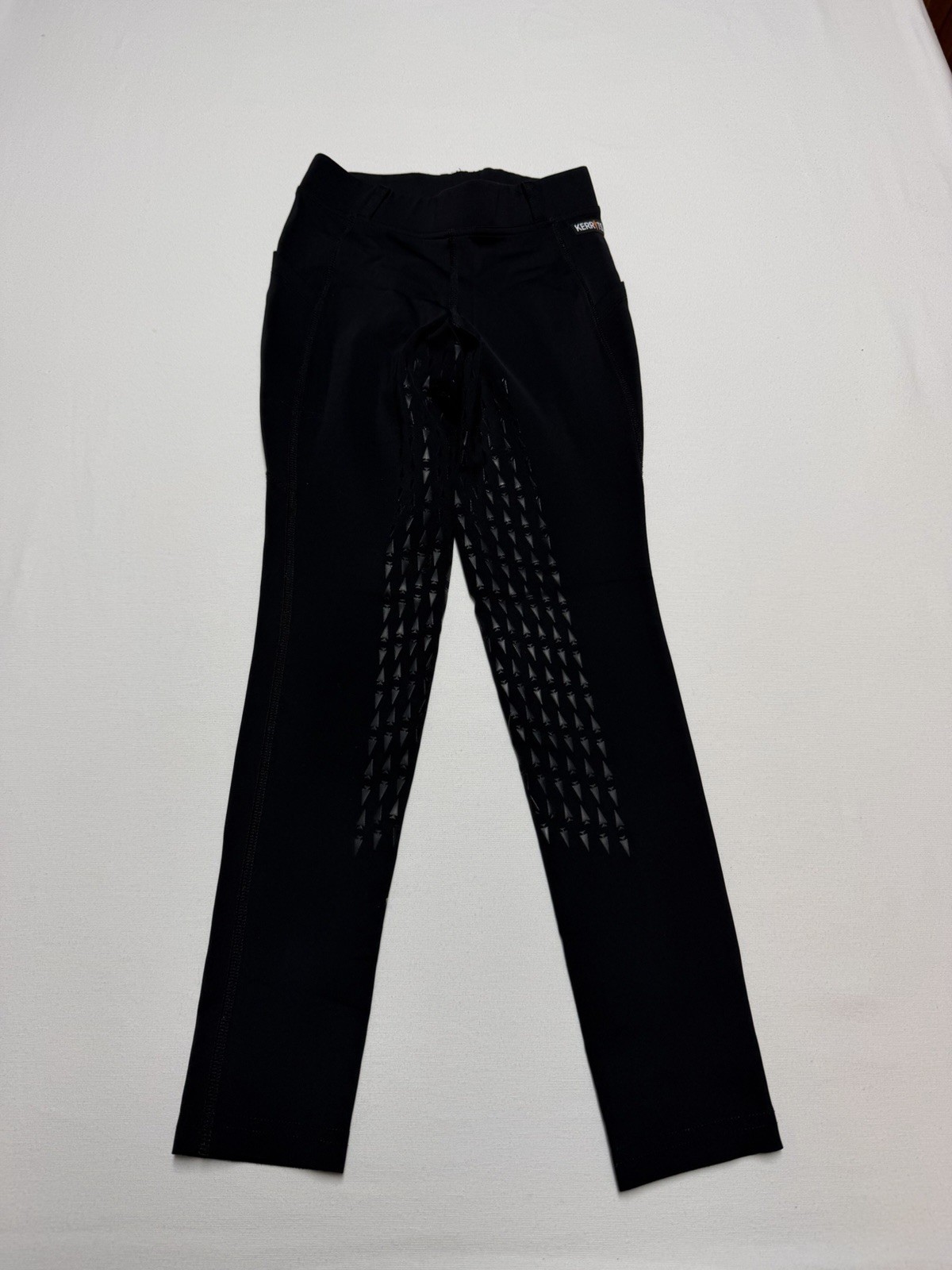 Kerrits Girls M Black Riding Leggings Equestrian Grip Knee Pocket Pants