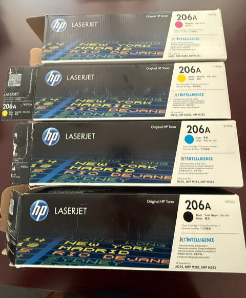 Genuine HP 206A Toner Set W2110A W2111A W2112A W2113A New Open Box Genuine HP 206A Toner Set W2110A W2111A W2112A W2113A New Open Box
