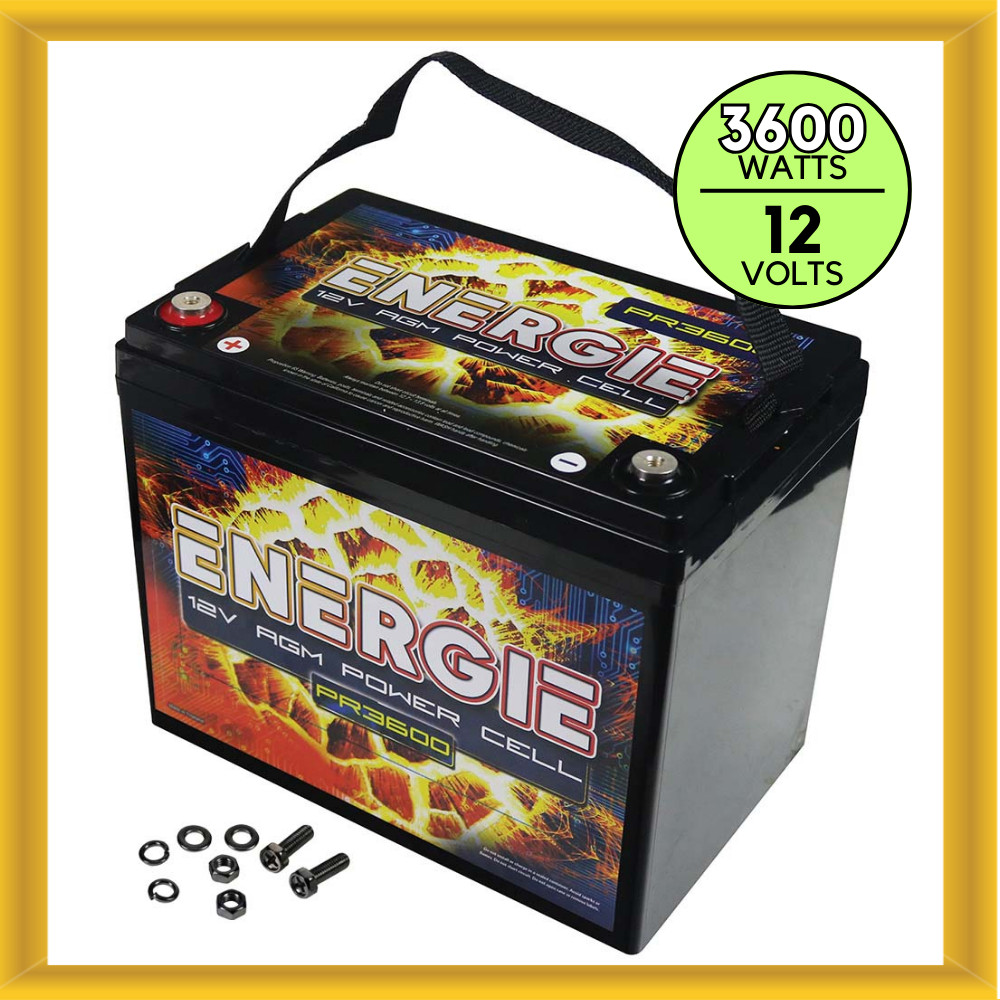 Energie PR3600 3600 Watt 75Ah Capacity 12 Volt Power Cell Positive Terminal Left Energie PR3600 3600 Watt 75Ah Capacity 12 Volt Power Cell Positive Terminal Left