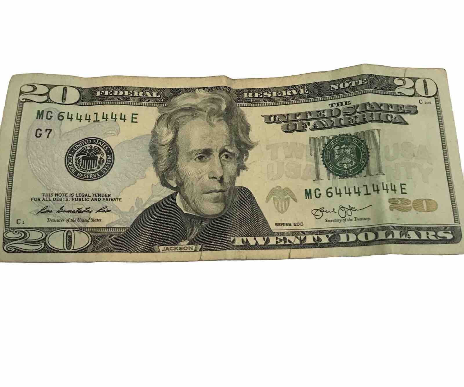 RARE 2013 Twenty Dollars Bill WITH FANCY Serial Number CIRCULATED RARE 2013 Twenty Dollars Bill WITH FANCY Serial Number CIRCULATED